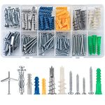 114 Assorted Plasterboard Screws and Wall Plugs Set, Cavity Wall Fixings Expansion Anchors Plugs, Wing Spring Toggle Bolts with Flat Head Self Tapping Screws for Plasterboard Hollow Wall Fixings