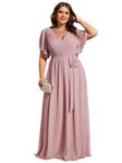 Ever-Pretty Plus Women's Plus Size A-Line Deep V-Neck Elastic Sash Waist Maxi Formal Bridesmaid Dress 0164A-DA, Dusty Rose, 22