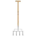 Berry&Bird Lawn Core Aerator, 40’’Manual Grass Coring Aireator Stainless Steel 4 Spike Plug Lawn Aeration Tool with Wooden Handle, Garden Hand Aerate for Compacted Soils, Yard, Seeder & Gardening