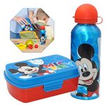 HOVUK 2Pcs Set | Mickey Mouse Insulated Water Bottle 500ml with Rectangular Lunch Box 16.5cm, Mickey Mouse Kids School Accessories Set for 3+Y