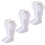 Machare Baby Girls Knee High Socks Baby Girls Bow Stockings Cotton Uniform Stockings Dress Socks 3 Pack,White 0-3 months