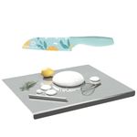 OrganizeMee Stainless Steel Kitchen Counter Top Chopping Board,Vegetable Cutter & Butcher Block Efficient and Durable for Countertop and Worktop Size:60X47cm,with Lip Bend & Blue Knife