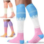 FITRELL 3 Pairs Compression Socks for Women and Men 20-30mmHg- Circulation and Muscle Support Socks for Travel, Running, Nurse, Knee High Socks, Bliss Cream, L/XL