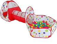 BabyGo 3-in-1 Colorful Dotted Tunnel Playhouse & Ball Pool | Foldable Play Tent & Ball Pit for Toddlers & Kids 1–5 Years | Indoor/Outdoor Activity Center, Multi-Color | Balls Not Included