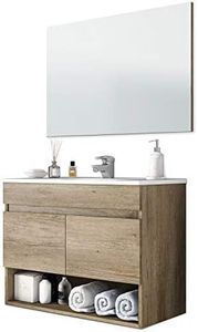 ARKITMOBEL Mueble de Baño Suspendido con 2 Puertas y Espejo, Modulo Colgante, Modelo Cotton, Acabado en Nordik, Medidas: 80 cm (Ancho) x 64 cm (Alto) x 45 cm (Fondo)