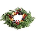 Belle Vous Christmas Advent Wreath Candle Holder - 40cm Diameter Artificial Wreath with Candle Holders, Pine Cones and Red Holly Berries for Dinner Table Centrepieces or Xmas Party/Home Decoration