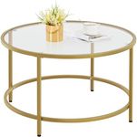 Yaheetech Round Coffee Table, Tempered Glass Living Room Table with Protective Foot Pads & Metal Structure for Living Room, Mustard Gold