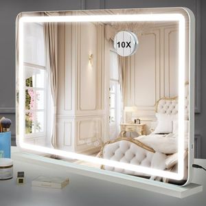 Umeiga Vanity Mirror with Lights, Large Makeup Hollywood Mirror with Lights, Lighted Vanity Makeup Tabletop Mirror White 80X55CM