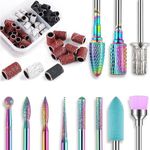 Eyech 85pcs Nail Drill Bits,10Pcs 3/32 inch Tungsten Carbide Drill Bit Set with 75Pcs Small Sanding Bands (#80#120#180 Grits) Electric Nail File for Home Salon Acrylic Gel Nail Manicure Pedicure Tools