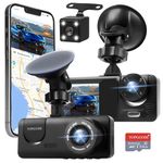 3 Channel Dash Cam WiFi FHD 1080P Car Camera 64GB TF Card, TOPGOOSE Front Dash Camera Front and Rear Inside for Cars, Mini Dashcams with Night Vision, Loop Recording,WDR,G-Sensor,24H Parking Monitor