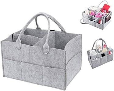 Baby Diaper Caddy Organizer, Foldable Felt Nursery Tote Storage Bin Portable Car Travel Organizer Toys Storage Bag with Multi Pockets and Flexible Compartments for Diapers, Wipes (Gray)