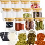 16 Piece Glass Jars with Lids, Airtight Bamboo Lids Food Storage Containers Set For Kitchen, Spice, Coffee, Beans, Candy, Nuts, Herbs, Dry Food Canisters (Extra Chalkboard Labels) - 8oz Clear