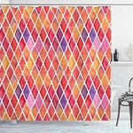 ABAKUHAUS Abstract Shower Curtain, Diamond Shapes Mosaic, Cloth Fabric Bathroom Decor Set with Hooks, 78 Inches, Orange Purple Pink