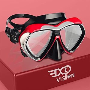 EXP VISION Adult Scuba Diving Mask, Anti-Fog Snorkel Goggles Tempered Glass Swim Mask Goggles with Nose Cover Professional Snorkeling Gear for Diving Snorkeling (Red)