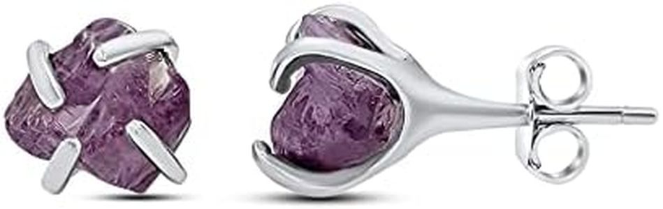 Natural raw alexandrite gemstone stud earrings with white gold over 925 sterling silver, 6 to 7mm rough genuine quality birthstone gift for her, Uniquelan Jewelry (alexandrite)