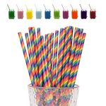 Rainbow Stripes Drinking Straws-100Pack Straws Drinking Paper for Kids,Assorted Biodegradable Straws for Drinking Straws Drinking Straw Recyclable,Stripes Drinking Straws for Xmas Straws Party Decor