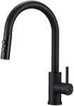 Hapilife Black Kitchen Taps with Pull Out Spray Single Lever Pull Down Kitchen Mixer Taps 1 Hole Swan Neck Kitchen Sink Tap High Arc Kitchen Faucet