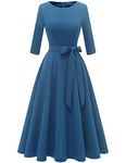 DRESSTELLS Vintage Tea Dress for Women 1950s Cocktail Party Dresses Modest Formal Aline Dress for Wedding Guest Greyblue S