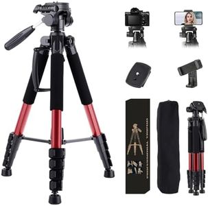 STEUGO 74" Camera Tripod Stand, Foldable Aluminum Tripod, 360° Ball Head Detachable Camera Tripod, Spotting Scope Tripod with Carry Bag, Support Canon,Sony,Nikon,DSLR Camera, Cellphone (Red)