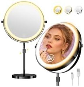 Zlroluyn 30X Magnifying Makeup Mirror with Lights, Height Adjustable Double Sided Vanity Mirror, 360° Rotation Cosmetic Mirror for Tabletop Bathroom - Black