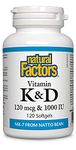 Natural Factors - Vitamin K2 & D3 120 mcg & 1000 IU, 120 Softgels