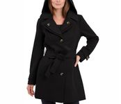 London Fog Women's Double Lapel Thigh Length Button FrontWool Coat with Belt, Black, M