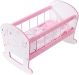 Baby Doll Crib Toy Wooden Play Rocking Cradle for Dolls | with Mattress Pillow & Blanket for 18” Doll