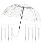 10pcs Clear Wedding Umbrellas, 46in Large Canopy Windproof Stick Umbrella Transparent Automatic Opening J-Hook Handle Clear Bubble Umbrellas for Outdoor Wedding Style