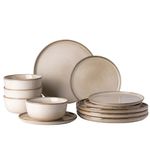 GBHOME Ceramic Dinnerware Sets for 4, 12 Pieces Stoneware Plates and Bowls Sets, Chip and Scratch Resistant Dishes, Dishwasher & Microwave Safe,Cappuccino