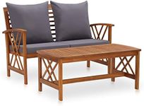 vidaXL Outdoor Lounge Set with Table and Bench, Grey Cushions, Vintage Solid Acacia Wood Construction, Comfortable Seating for Patio, Garden