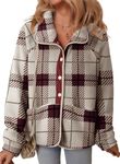 Dokotoo Women's Cozy Lightweight Fall Winter Coats Casual Long Sleeve Plaid Printed Fleece Jackets for Women Loose Oversized Button Down Stand Collar Cute Jacket Coats with Pockets Multicolour Small