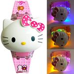 Brishti 3D Kitty Cat Character Multicolored Glowing Light and Musical Digital Girl's Wrist Watch | Unique Cute Cartoon Character on Strap | Soft Silicone Strap | Suitable for Age 3-12 Year Kids