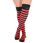 Crazy Chick New Ladies Girls Stripe Stripy Striped Over The Knee Thigh High Long Socks Assorted Colours UK Size 4-6 (Black & Red)