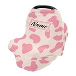 Pink Cow Spot Custom Baby Car Seat Cover Personalized Your Name Nursing Covers Breastfeeding Scarf Infant Carseat Canopy for Mom Baby Gift