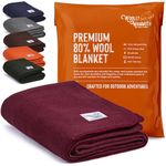 Woolly Mammoth Merino Wool Blanket - Large 66" x 90", 4LBS Camp Blanket | Throw for The Cabin, Cold Weather, Emergency, Dog Camping Gear, Hiking, Survival, Army, Outside, Outdoors – Burgundy