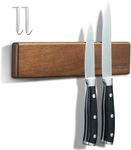 ENOKING Magnetic Knife Holder for Wall, Knife Magnetic Strip No Drilling, 26cm Powerful Magnetic Kitchen Knife Holder, Acacia Wood Wall Knife Holder Magnet Magnetic Knife Bar with 2 Hooks