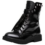 Shenn Women's Round Toe Ankle High Punk Military Combat Boots(Black,CA5.5)