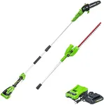 GreenWorks 24V 8” Polesaw + Pole Hedge Trimmer Combo, 2.0 Ah Battery and Charger Included