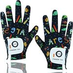 FINGER TEN Golf Gloves Kids All Weather Soft for Left and Right Hand Rain Grip Breathable Value Pair, Golf Gloves for Girls Boys Wear-Resistant Non Slip Comfortable (Black, Small)