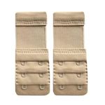 Bureaucrat Elastic Bra Hook Extender-(2Hook/3 Eye & 3Hook/3Eye) with Extra Elastic- Increase Band Length-Bra Hook Extender Combo for Women (2 Hooks-(Beige,Pack of 2))