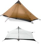 Telomat 3F Lanshan1 Ultralight Tent 3/4 Season Portable Backpacking Tent for 1-Person 15D Silicon Coated Waterproof Poleless Double Layer Tent for Camping, Climbing, Hiking (Khaki 4 Season)