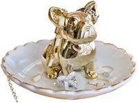 PUDDING CABIN Bulldog Ring Holder Dish Trinket Holder Gold Jewelry Tray for Birthday Wedding Engagement Xmas Gift