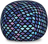 Lunarable Mermaid Scale Storage Toy Bag Chair, Continuous Japanese Circular Pattern Overlap Rounds in Aqua Color Palette, Stuffed Animal Organizer Washable Bag, Large Size, Blue Purple