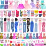 Joyfun 48 PCS Girl Doll Clothes and Accessories 2 PCS Fashion Dresses 3 Tops and Pants Outfits 5 PCS Party Dresses 2 Sets Swimsuits Bikini,37 PCS Shoes Hangers and other Accessories for 11.5 inch Doll