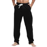 MakingDa Mens Joggers Sweat Pants Casual Cotton Gym Yoga Trousers Open Hem Tracksuit Bottoms Jogging Sports Summer Beach,Black L