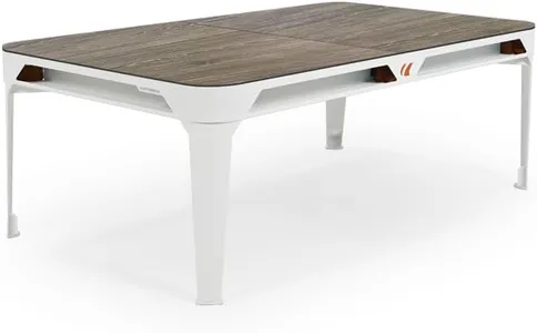 CORNILLEAU - Hyphen Outdoor - Outdoor Pool Table Convertible into a Dining Table, Weatherproof, Made in France - White Frame - Dark Grey Cloth - Pockets Terracotta - Dinner Tops: Wood Decor