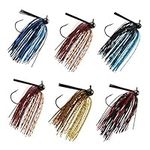 Bass Football Jigs Set- 6pcs Weedless Jig Head Silicone Skirts Weedguard System Fishing Lure Kit for Bass Fishing 1/4oz, 3/8oz