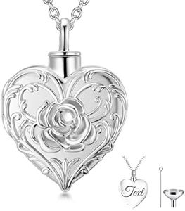 SOULMEET White Gold Filled Flower Rose Cremation Jewelry for Ashes, Heart Rose Urn Locket Necklace that Holds Human Dog Cat Ashes, Putting Ashes in with 20'' Real Gold Chain