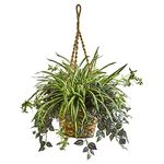 Nearly Natural 8393 30-in. Wandering Jew & Spider Artificial Hanging Basket Silk Plants, Green