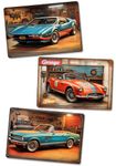 Vintage Garage Signs - Set of 3, Retro Cars Wall Art for Home, Man Cave, Shed, Bar, Garden, Garage, Workshop, Bedroom Gifts, Indoor/Outdoor - 20cm x 30cm